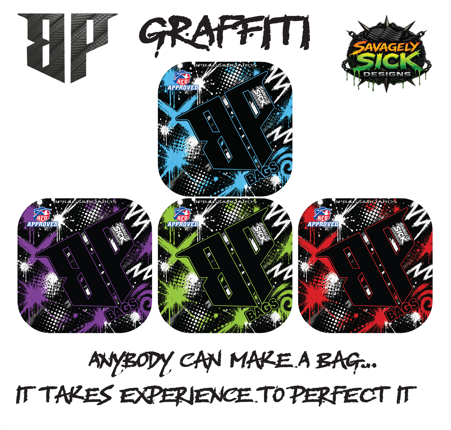 BP Multiple Bag Models "Graffiti" Design - ACO Pro Stamped Cornhole Bags - Set of 4 Bags