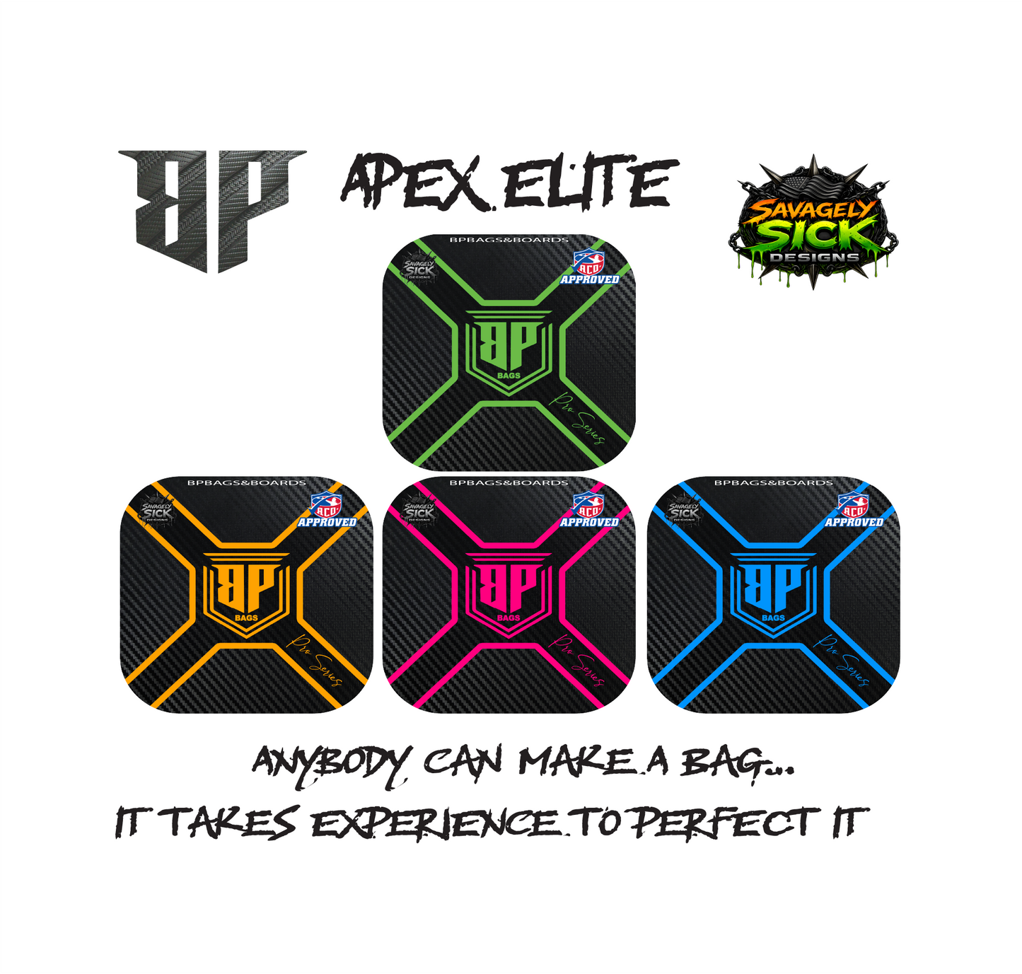 BP Multiple Bag Models "APEX Elite" Design - ACO Pro Stamped Cornhole Bags - Set of 4 Bags