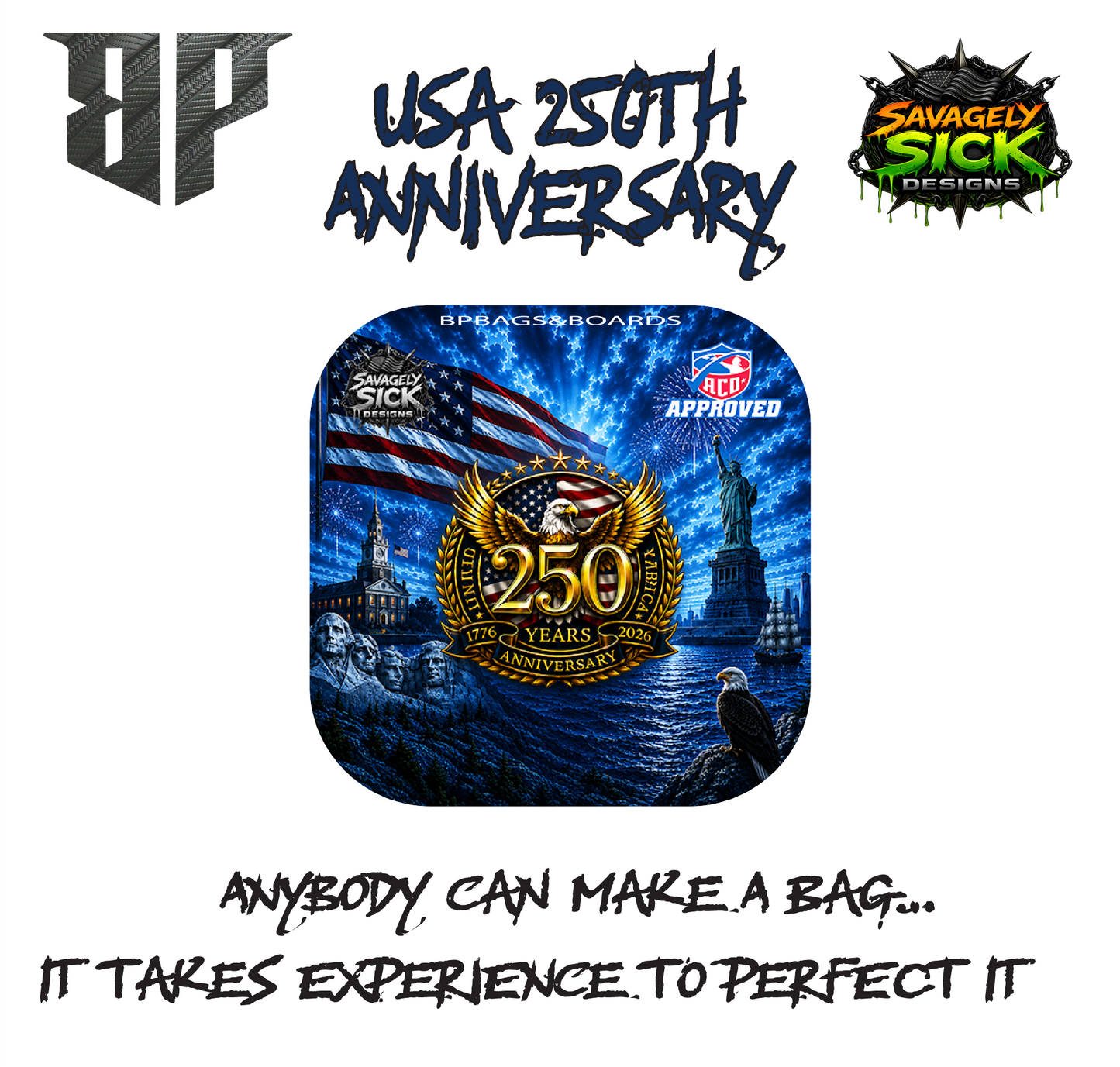 BP Multiple Bag Models "USA 250th" Design - ACO Pro Stamped Cornhole Bags - Set of 4 Bags